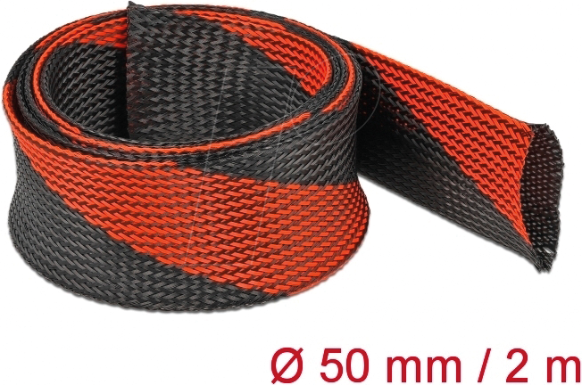 DELOCK 20758 - Geflechtschlauch dehnbar 2 m x 50 mm schwarz-rot