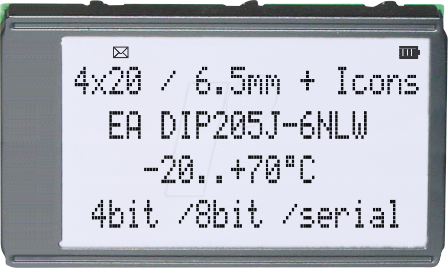 Thumbnail - EA DIP205J-6NLW - 4x20 DIP Characterdisplay, schwarz/weiß