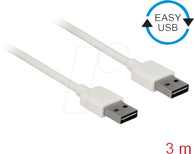 DELOCK 85195 - USB 2.0 Kabel, EASY A Stecker auf A Stecker, 3 m, weiß