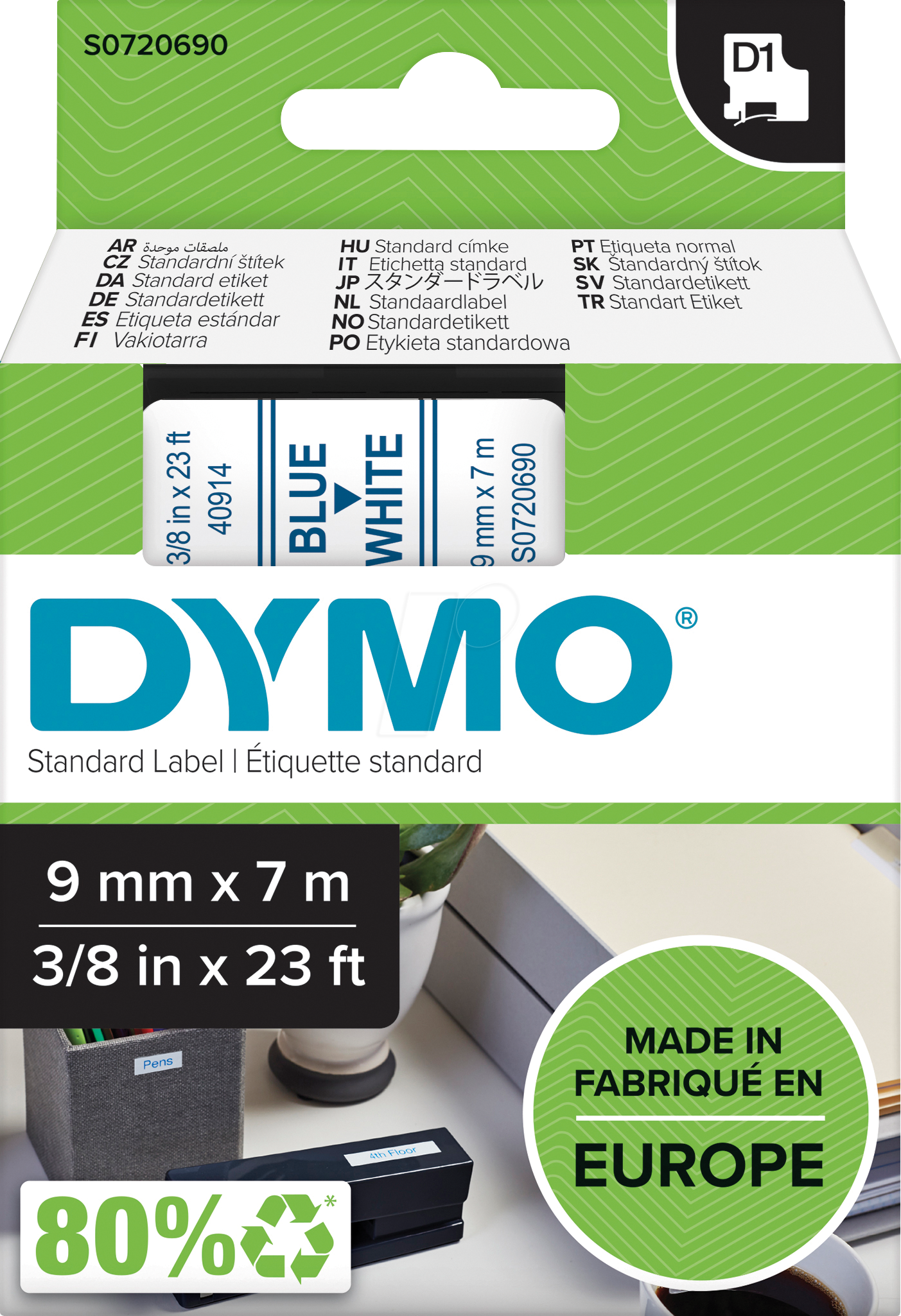 DYMO S0720690 - DYMO D1 Schriftband, 9 mm, blau/weiß