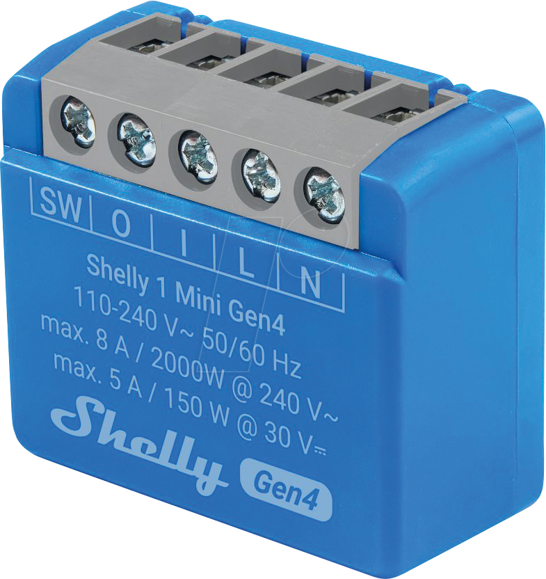 SHELLY 1 MINI G4 - Shelly 1 Mini Gen4, 1-Kanal, BT Matter Zigbee WLAN, max. 8 A