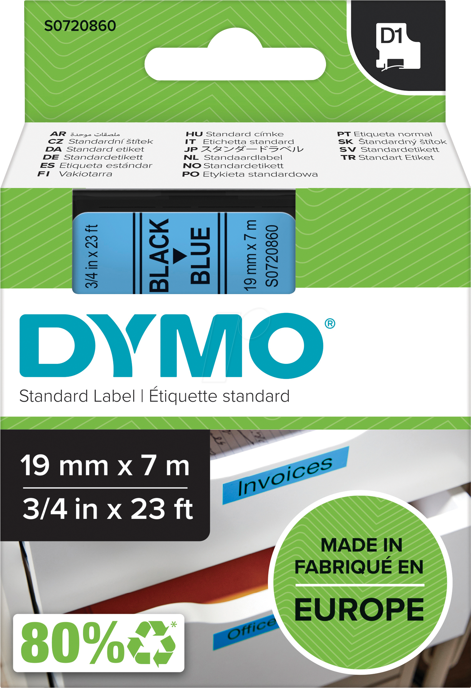 DYMO D1 45806 - DYMO D1 Schriftband, 19mm, schwarz/blau