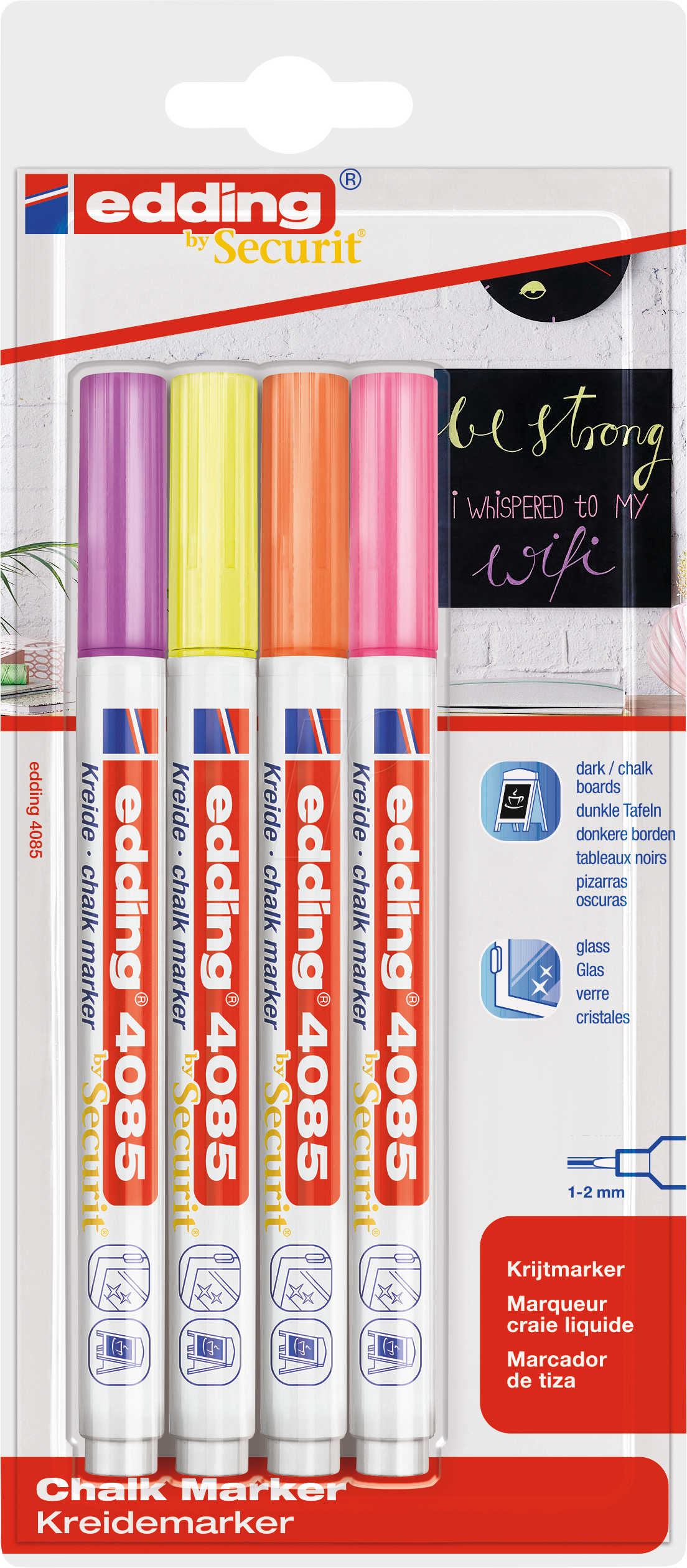 EDDING 4085/4N - Kreidemarker, 1 mm - 2 mm, neon, 4er Pack