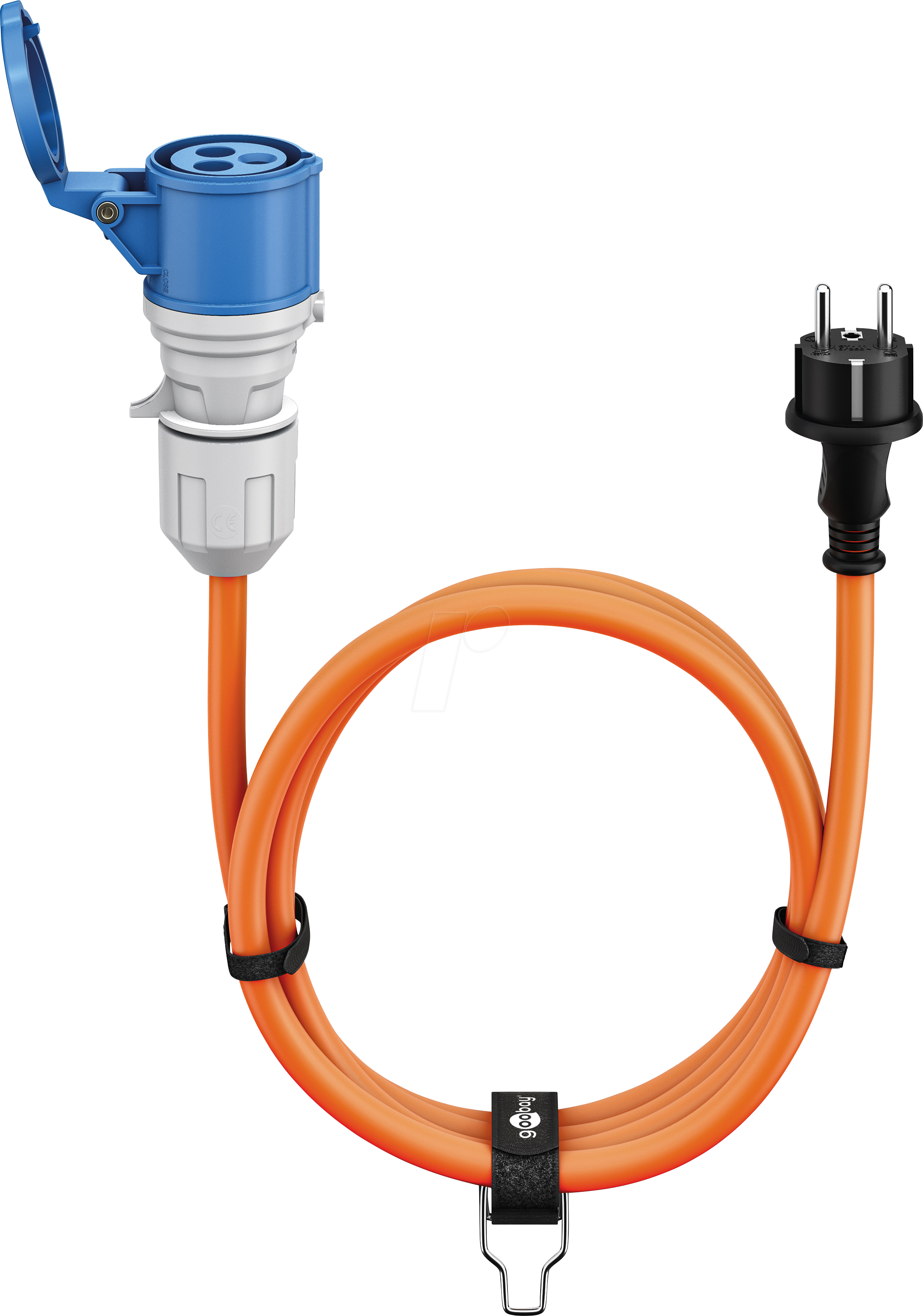 GOOBAY 76219 - 5m Camping CEE-Stecker > Schutzkontakt Stecker 16A/230V, orange