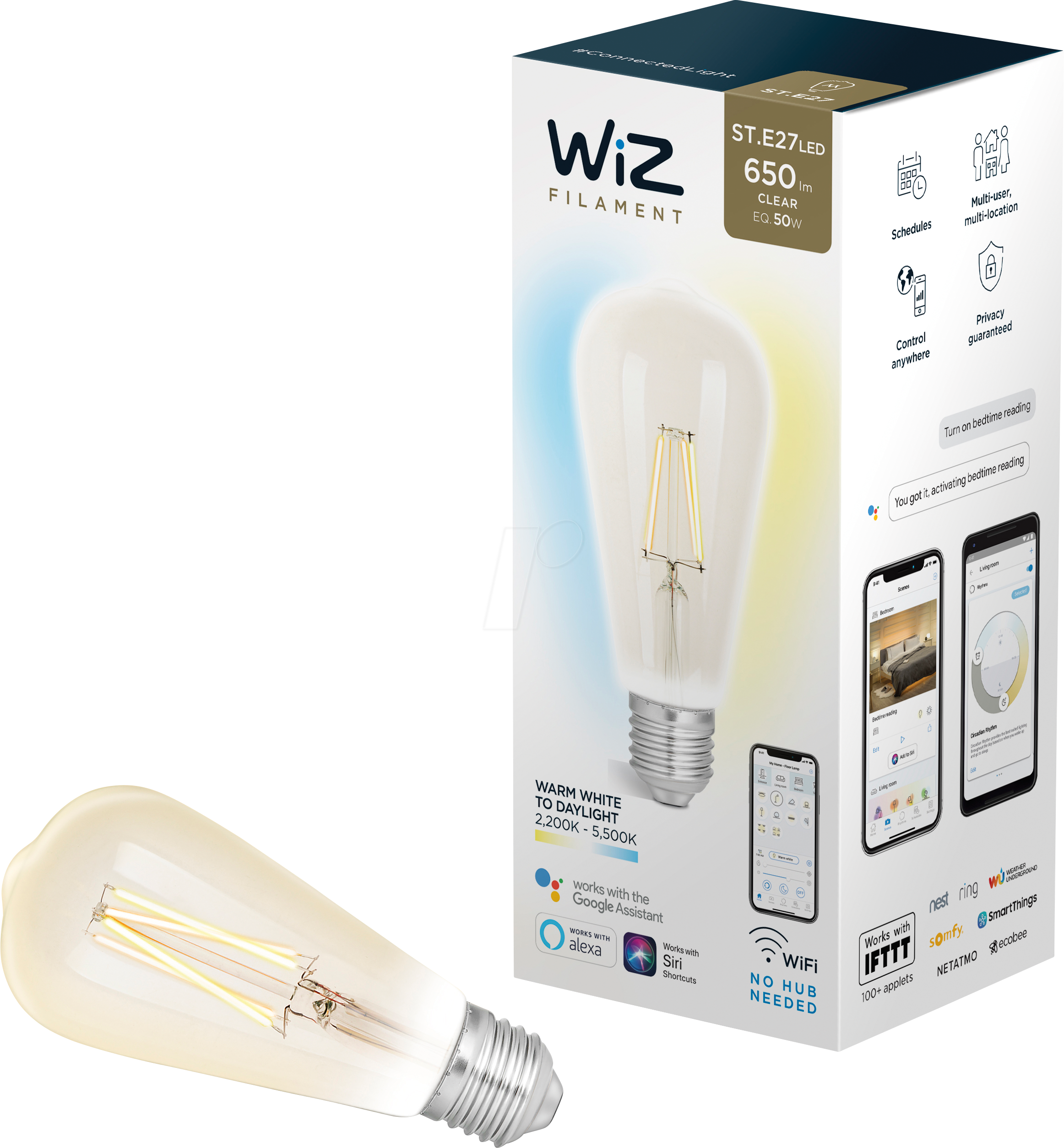 WIZ 1410186971 - WiZ Whites Filament ST64 E27 Clear