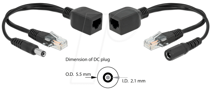 DELOCK 66023 - Netzwerk Adapter Set passiv PoE RJ45 DC 5,5 x 2,1 mm
