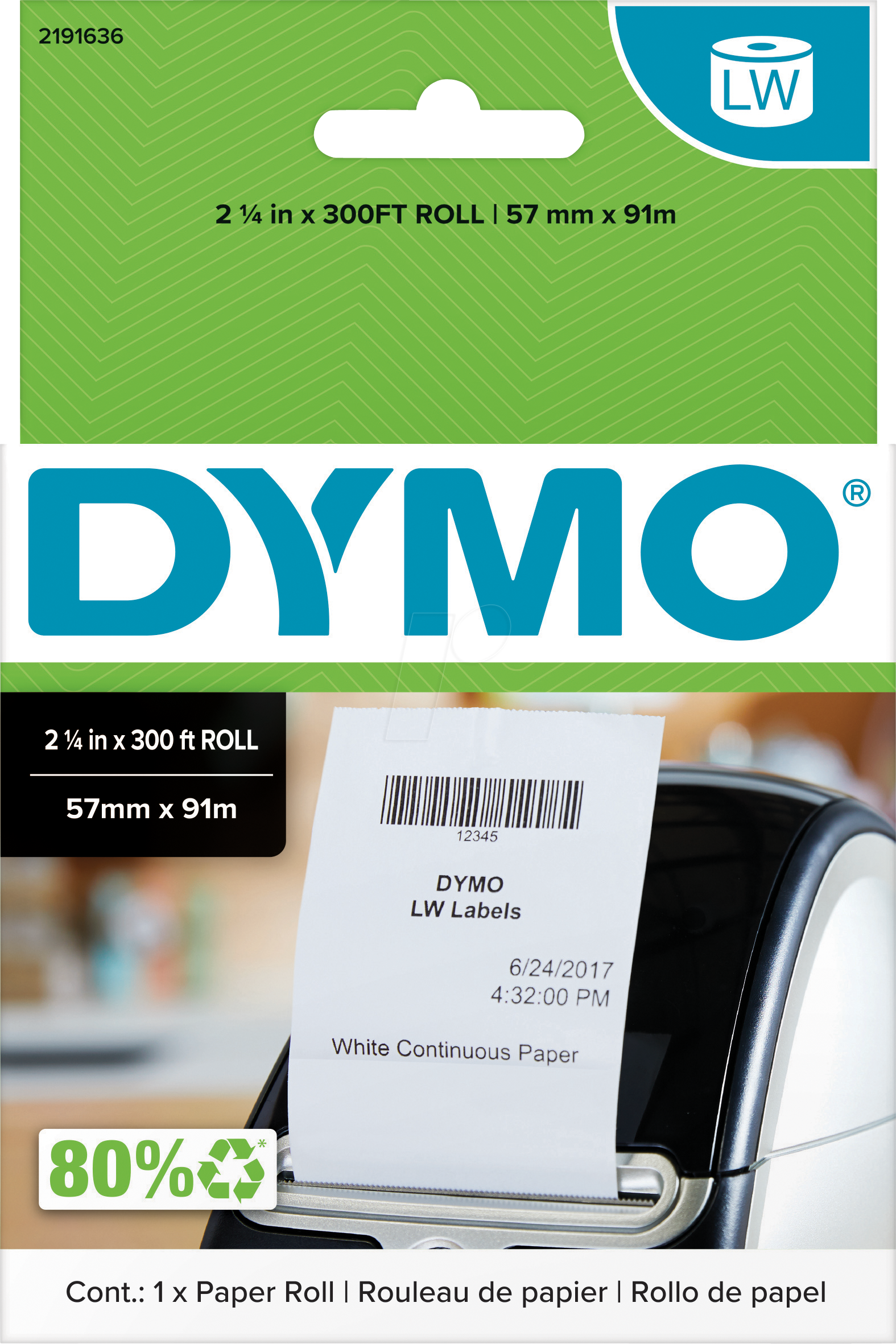 DYMO LW 2191636 - DYMO Bonrolle für LabelWriter 57mm x 91m