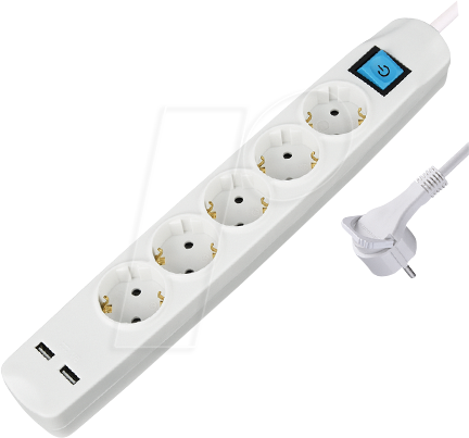 TME NV58-5WL - Steckdosenleiste, 5-fach, 2x USB, weiss, 5 m