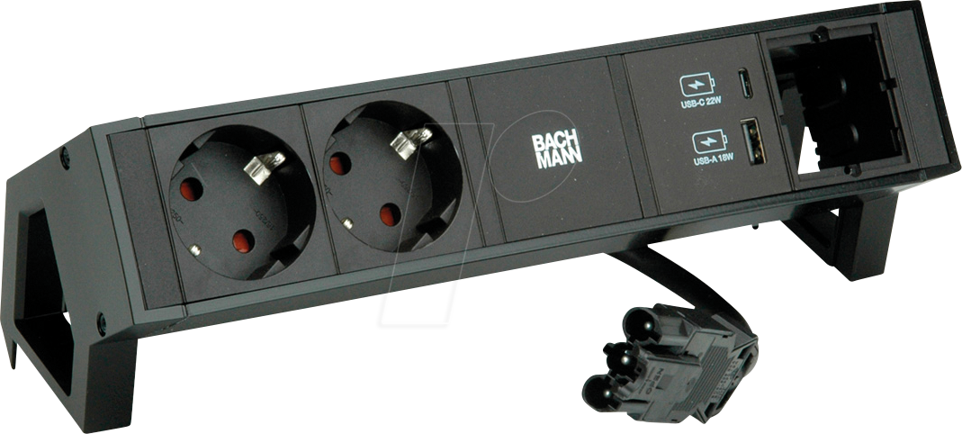 BACH 902.965 - 2xSchutzkontakt USB A&C, 22W 1xABD 0,2m GST18 Schwarz
