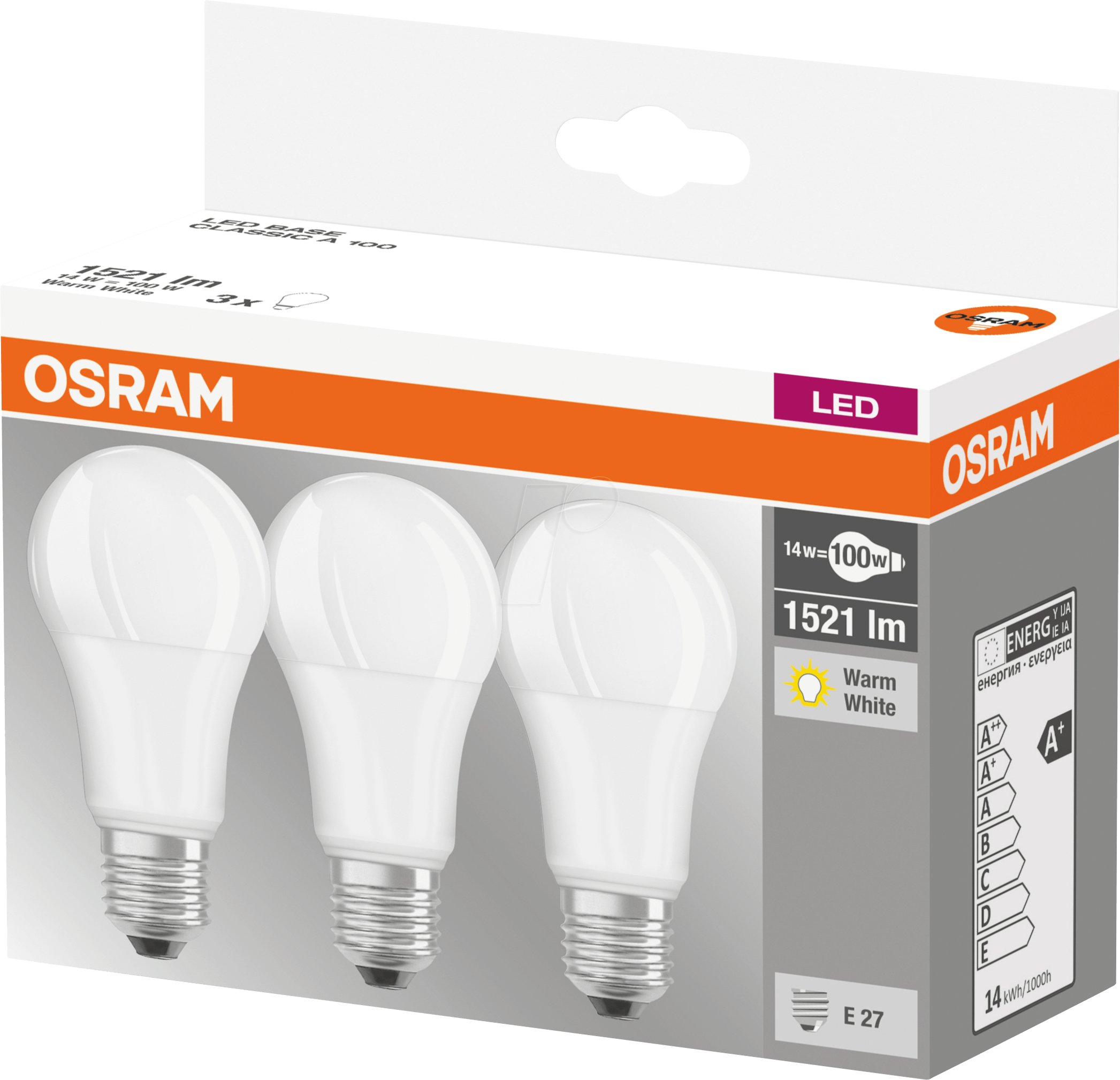 Thumbnail - OSR 405807581941 - LED-Lampe BASE E27, 14 W, 1521 lm, 2700 K, 3er-Pack