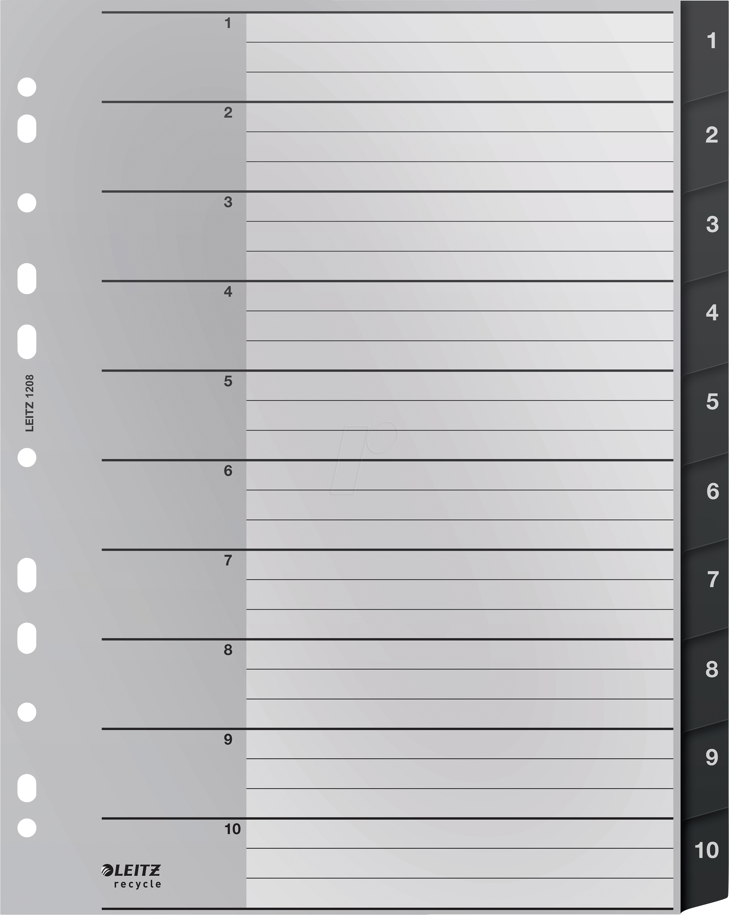 LEITZ 12080000 - Kunststoffregister, A4 (1-10), Recycle