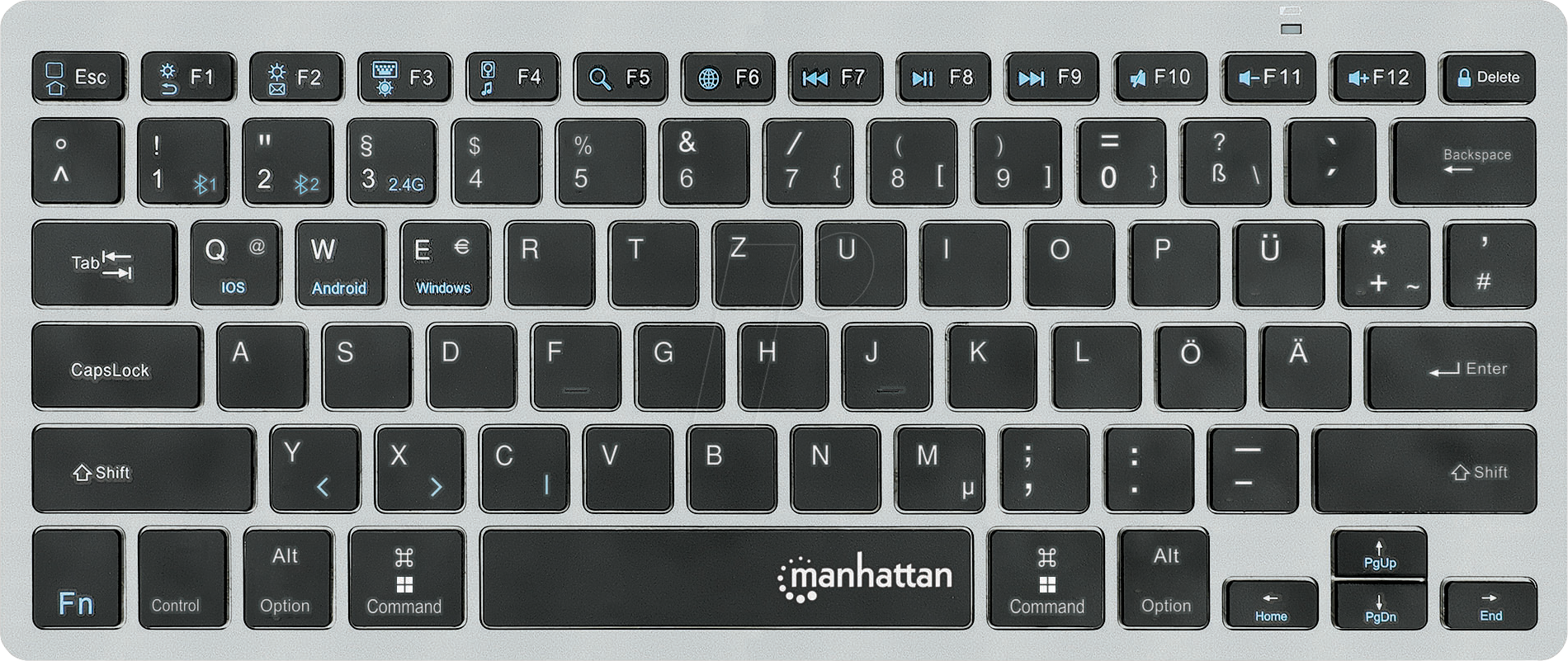 MANHATTAN 180559 - Funk-Tastatur, Bluetooth/Funk, schwarz, Layout:DE