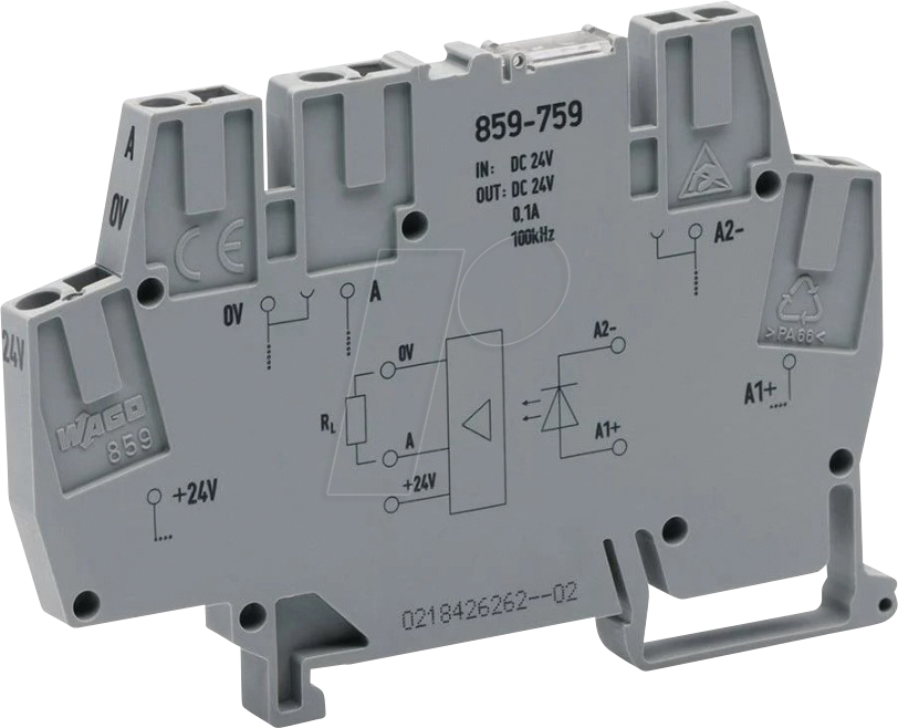 WAGO 859-759 - Optokopplermodul, E: DC 24 V, A: DC 20 … 28,8 V, 0,1 A