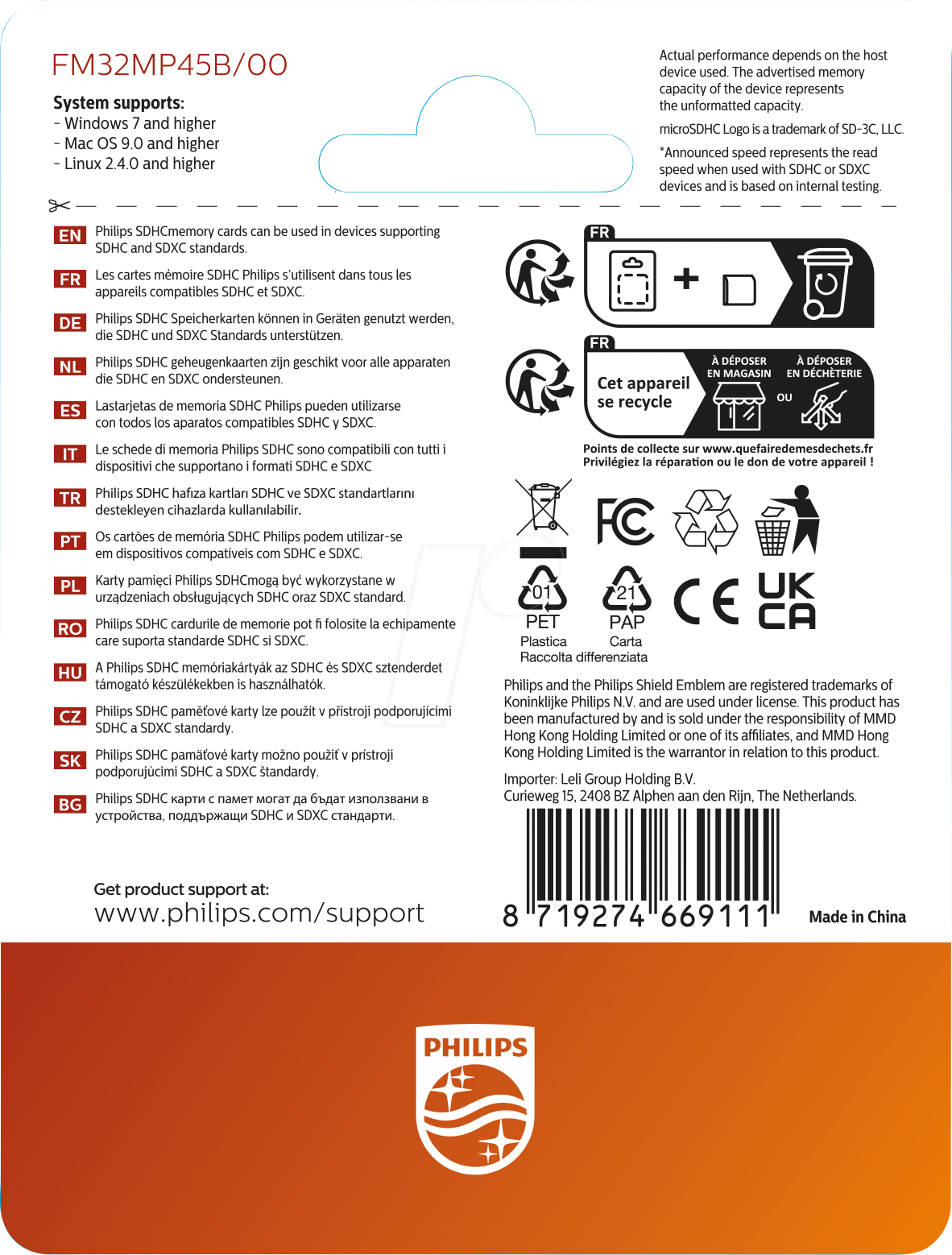 PHI FM32MP45B - microSDHC-Card, 32GB Class 10 incl. Adapter UHS-I U1