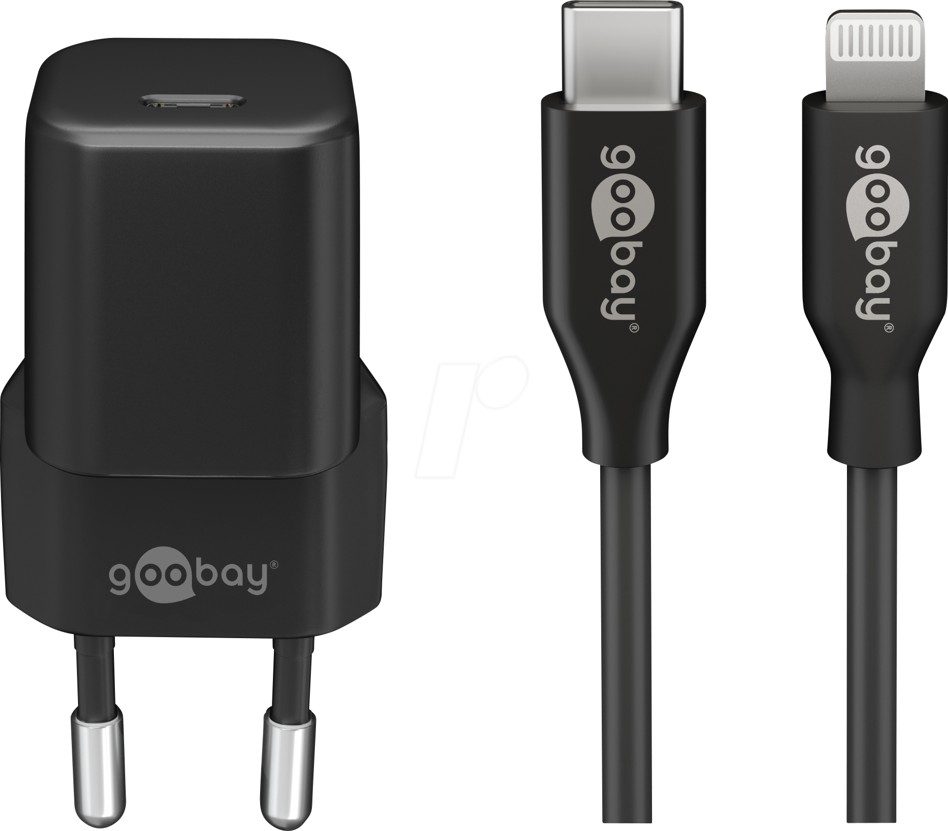 GOOBAY 61083 - USB (PD)-Ladegerät, 5-12 V, 3 A, 20 W, Lightning, schwarz