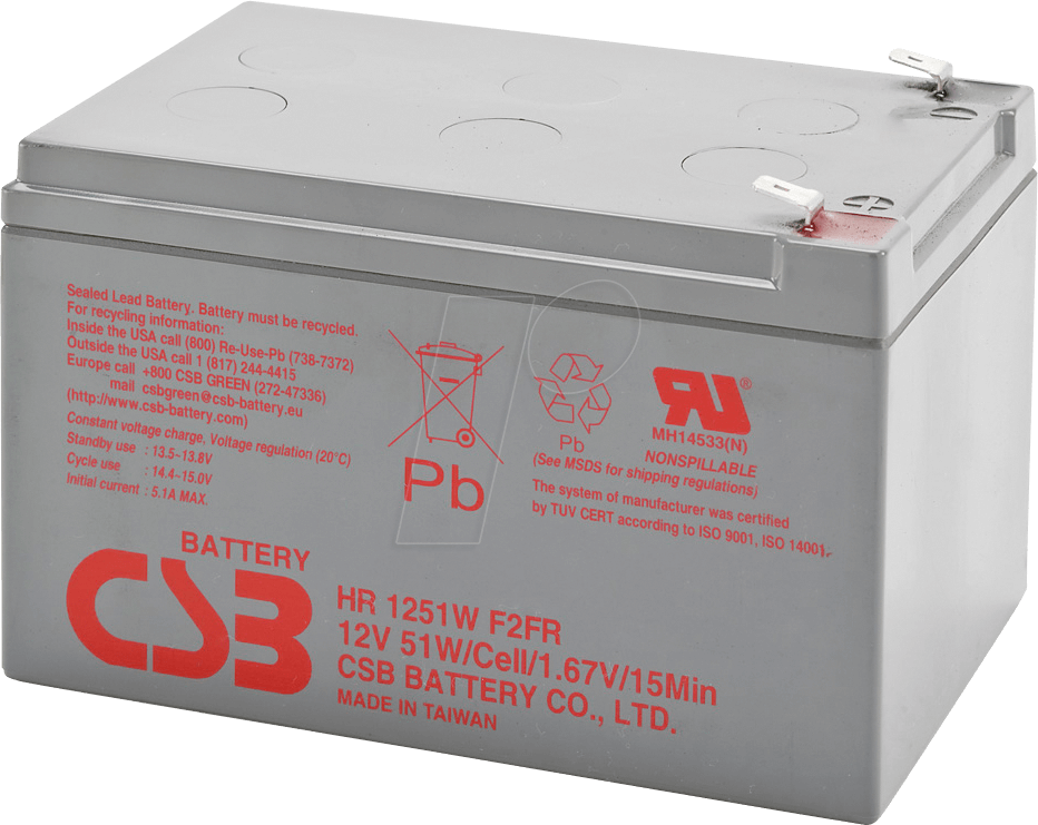 CSB HR1251W - Blei-Vlies-Akku, Hochstromakku, 12 V, 12 Ah, 51 W