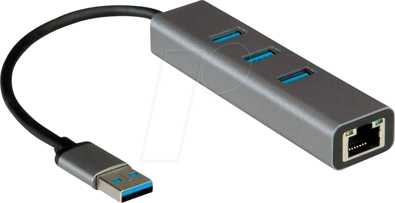 ROLINE 12021112 - Netzwerkkarte, USB 3.2 Gen 1, Gigabit Ethernet, 1x RJ45, 3x USB