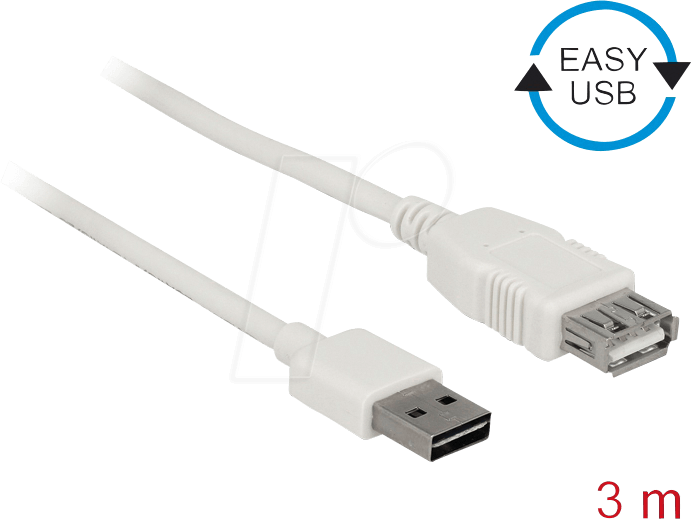 DELOCK 85201 - USB 2.0 kabel, EASY A Stecker auf A Buchse, 3 m, weiß