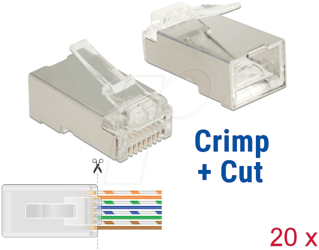 Thumbnail - DELOCK 86454 - Netzwerk RJ45 Crimp+Cut Stecker Cat.6 STP 20 Stück