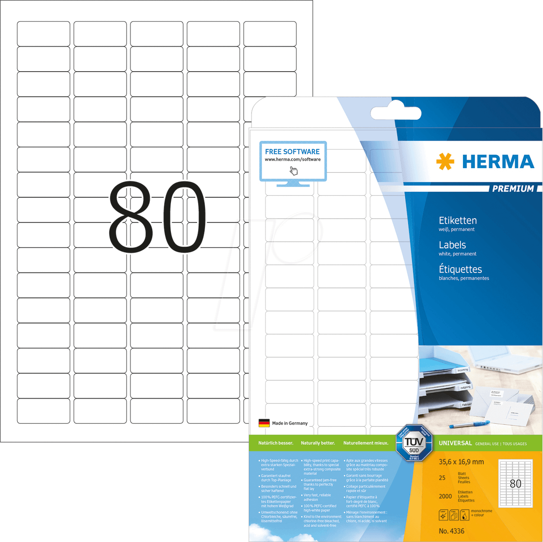 HERMA 4336 - PREMIUM Etiketten A4, 35,6 x 16,9 mm, weiß, permanent haftend