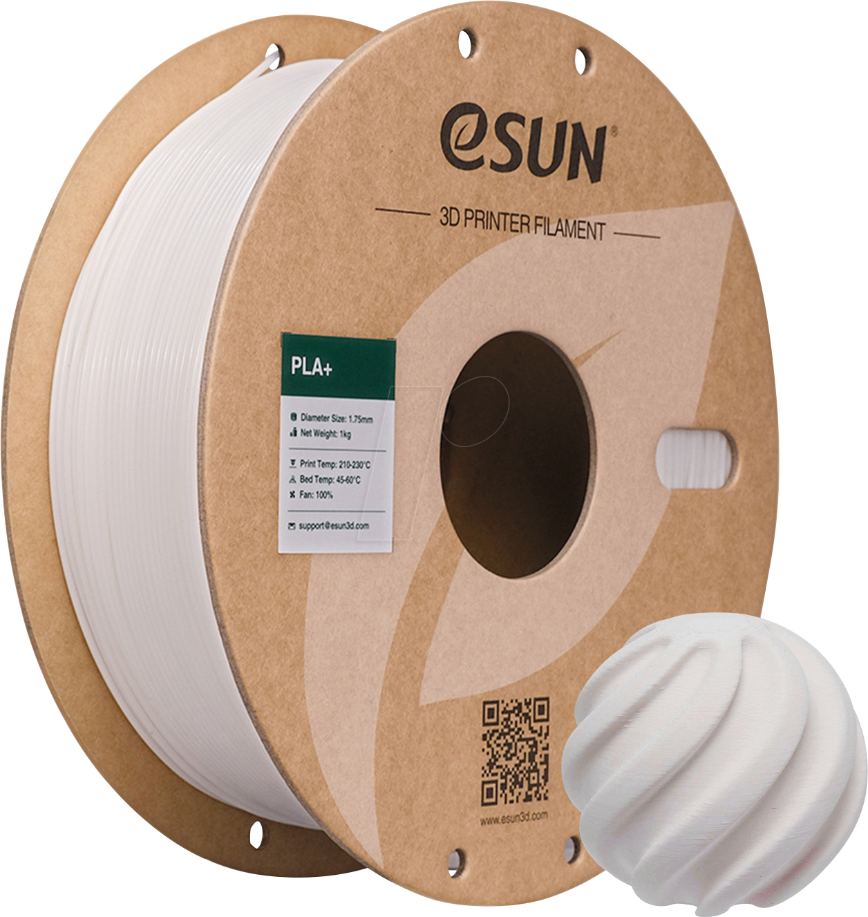 ESUN 72219038 - Filament, PLA+, 1,75 mm, weiß, 1 kg