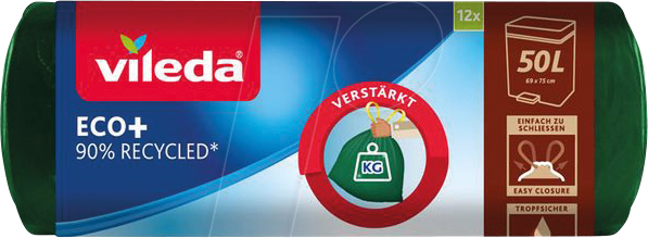 VILEDA 94008 - VILEDA Müllbeutel, ECO+ 12 Stk, 50 Liter