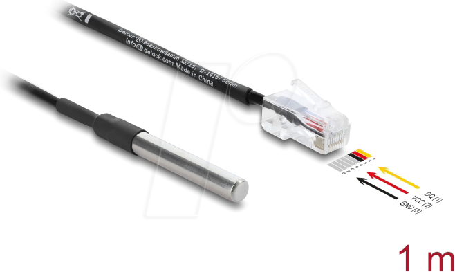 DELOCK 91384 - Temperaturfühler-Kabel, DS18B20, RJ45, 1 m