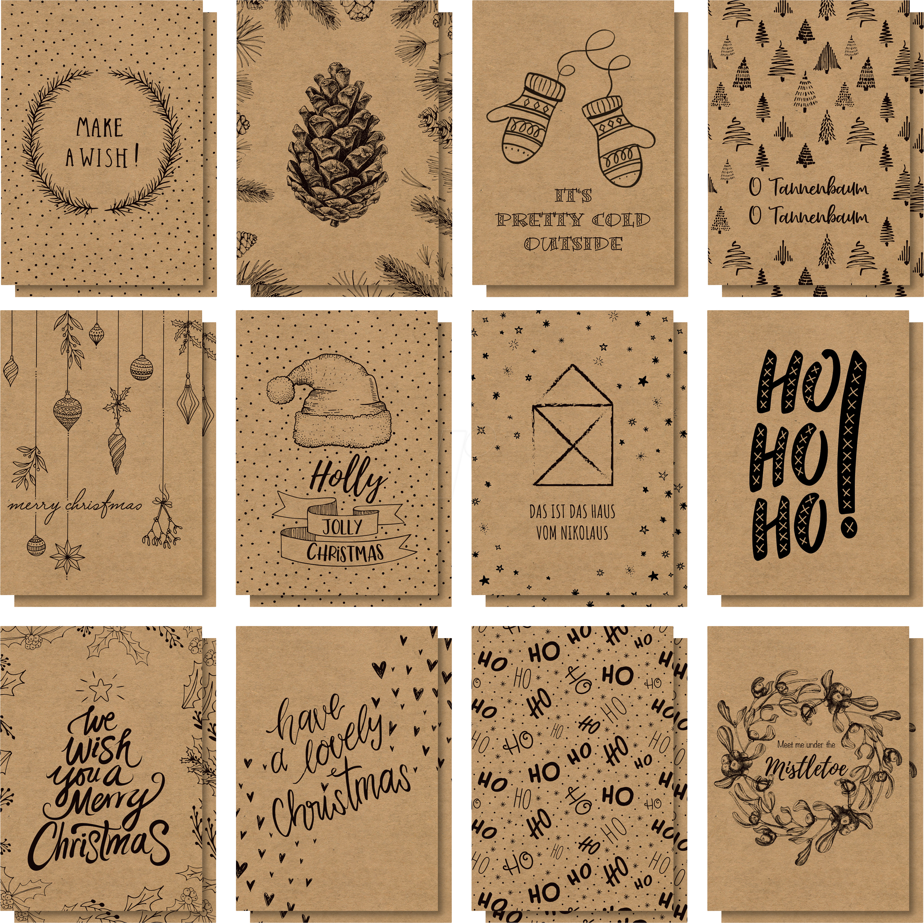 SIGEL DS700 - Weihnachts-Postkarten, brauner Kraftkarton, 24 Stück