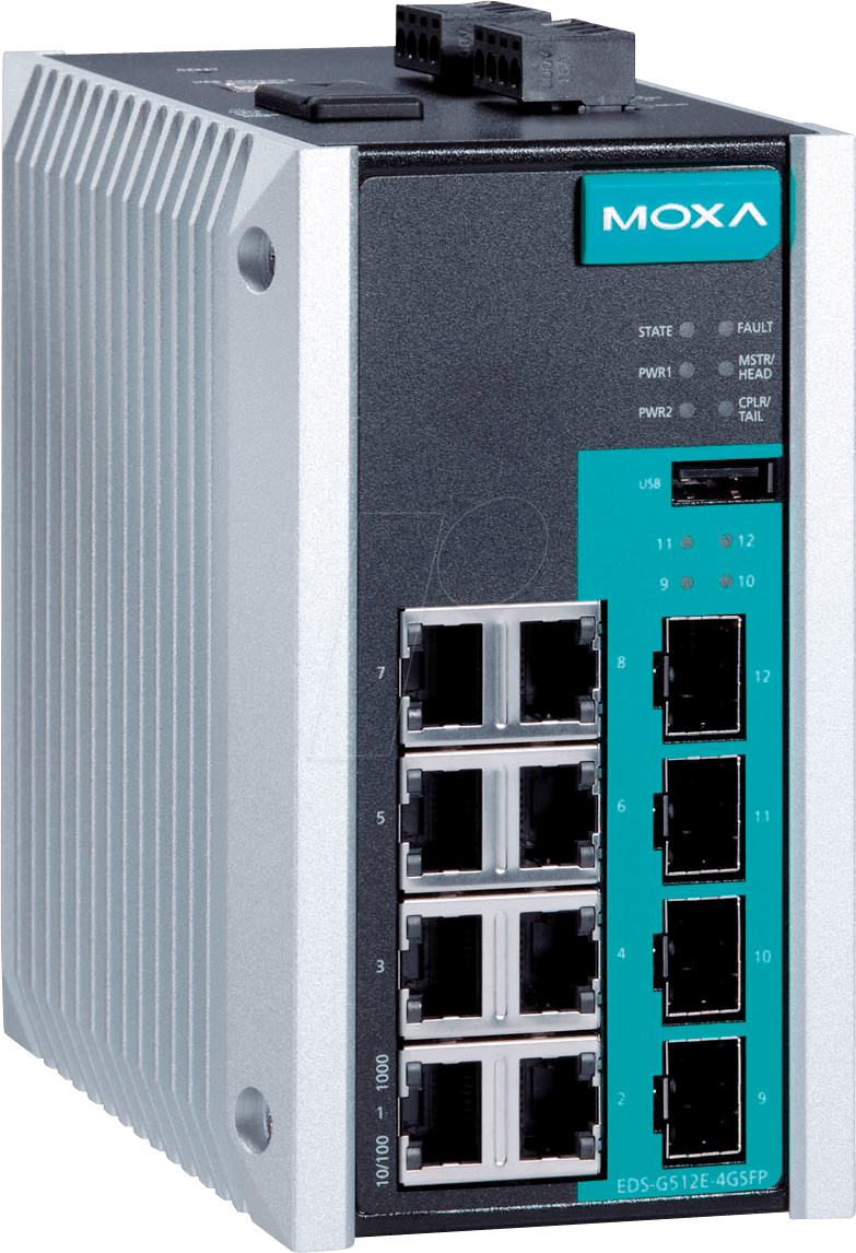 MOXA EDSG512E4GS - Switch, 12-Port, Gigabit Ethernet, SFP