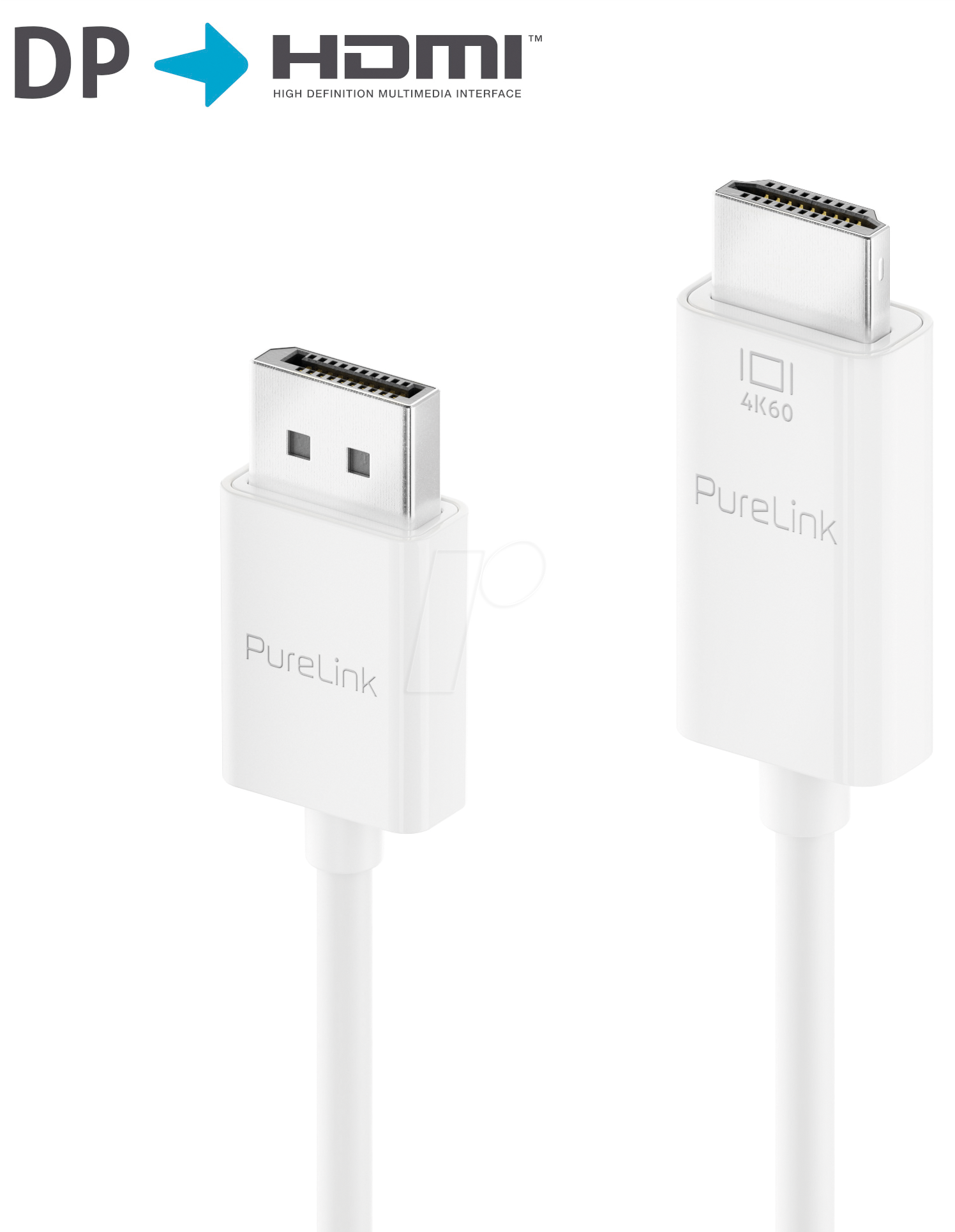 PURE IS2000-015 - Displayport 1.2 Kabel, DP-HDMI, 4K60Hz, weiß, 1,5 m