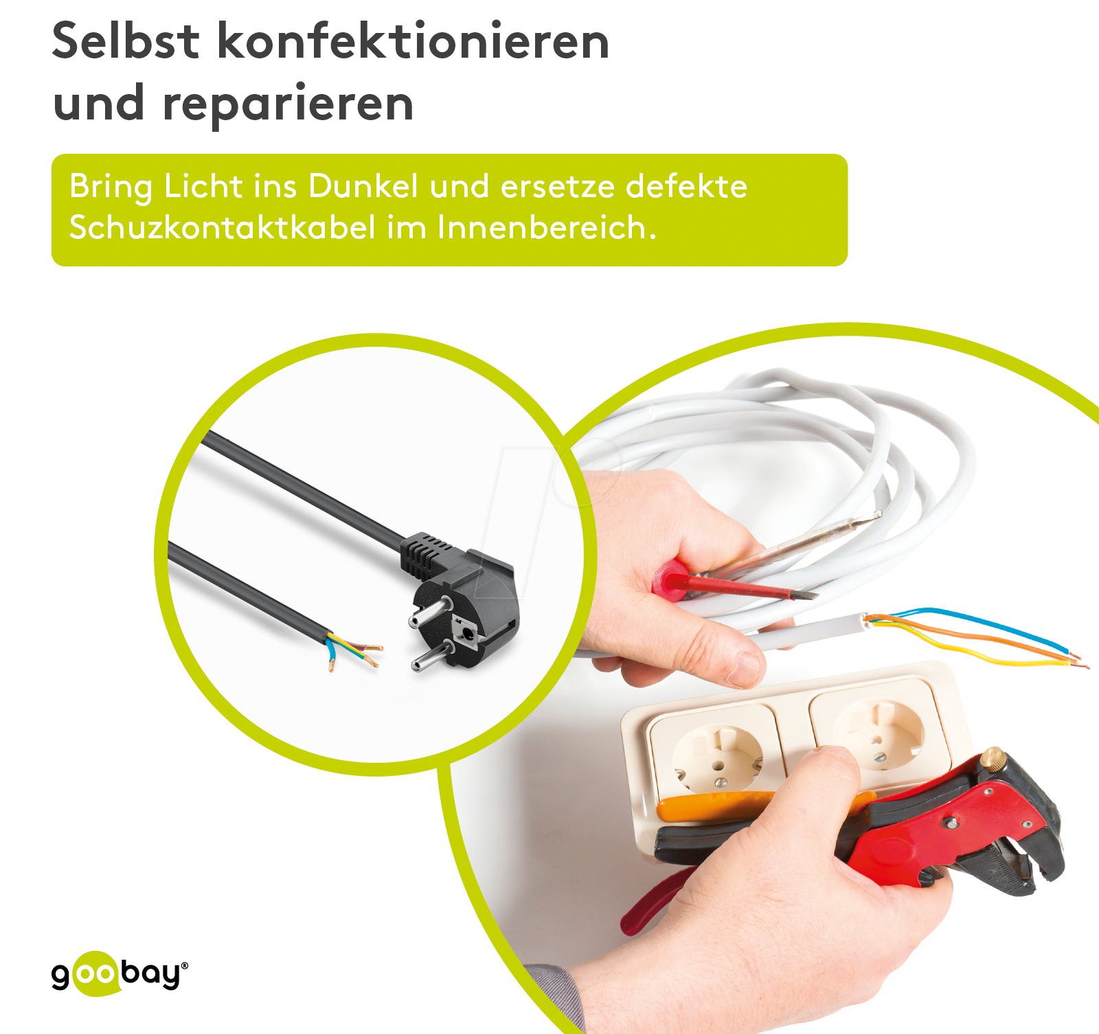 GOOBAY 59572 - Netzkabel, Schutzkontaktstecker, 1,8m, schw, offenes Ende