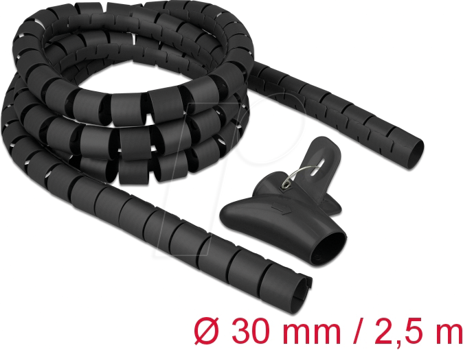 DELOCK 18838 - Spiralschlauch mit Einziehwerkzeug, 2,5 m x 30 mm, schwarz