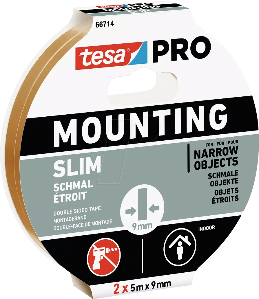 TESA 66714 - Montageband tesa PRO Schmal, 5 m x 9 mm, weiß, 2er Set