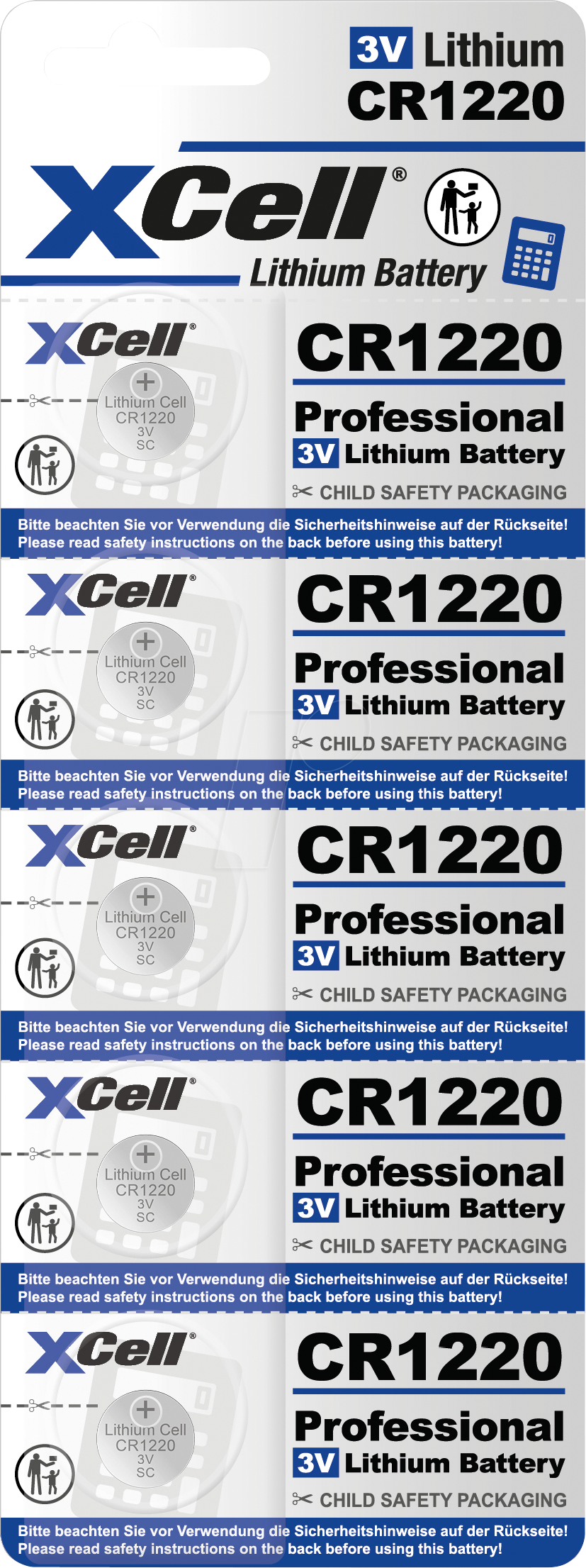 XCELL CR1220 5X - Lithium-Knopfzelle C1220, 5er Blister