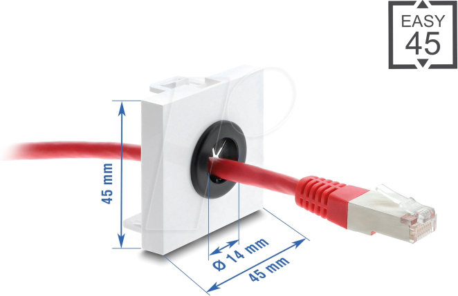 DELOCK 91071 - Easy 45 Kabeldurchführung rund Ø, 14 mm, weiß / schwarz