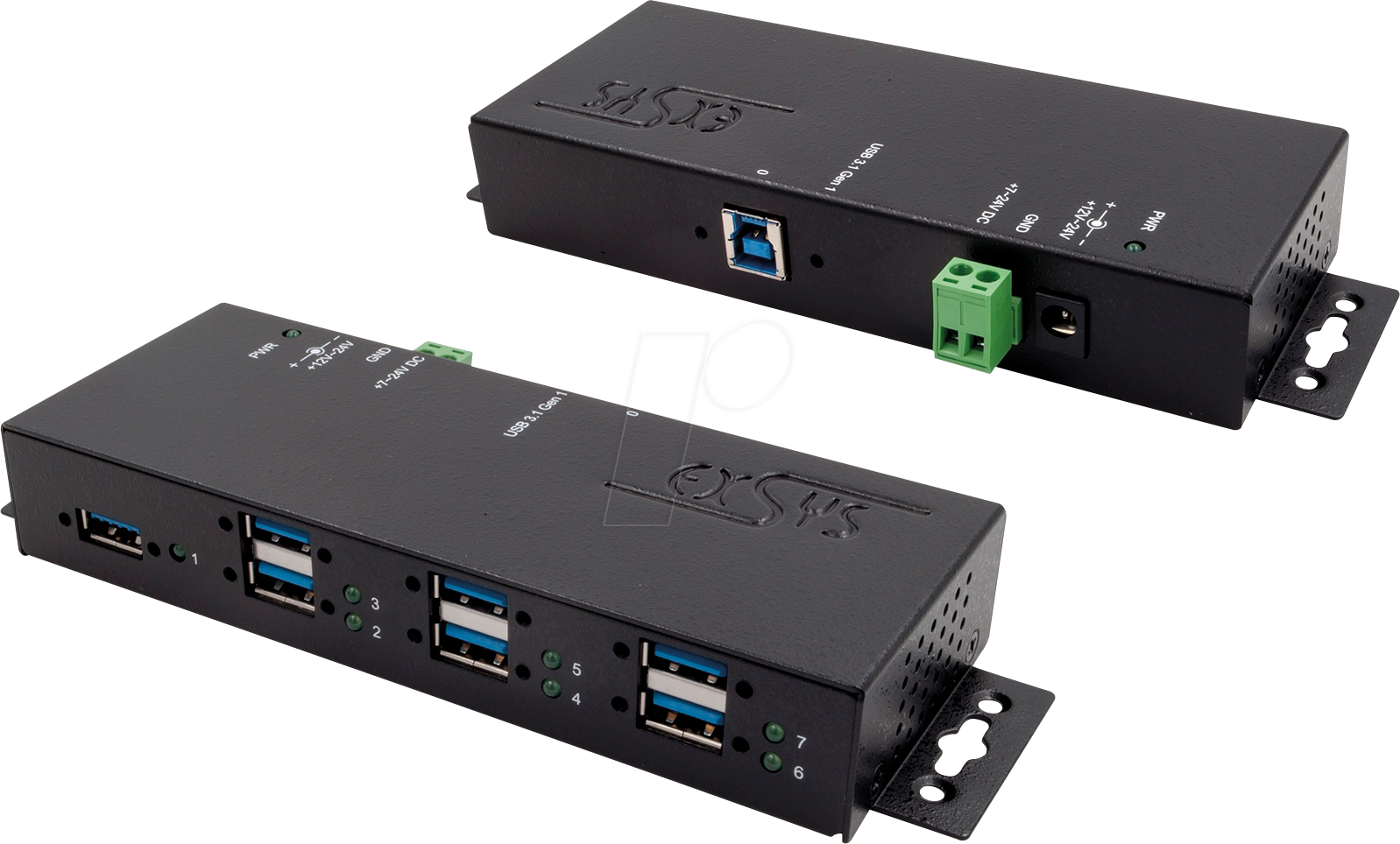 EXSYS 1189HMVS-3 - USB 3.0 7-Port Industrie-Hub, 15kV ESD, schwarz
