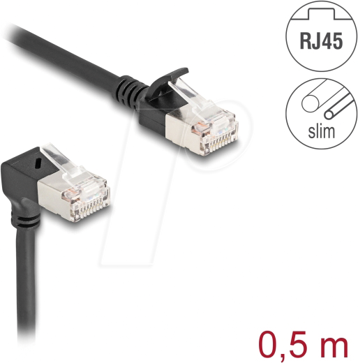 DELOCK 80304 - Cat.6a Patchkabel, S/FTP, unten gewinkelt / gerade, 0,5 m