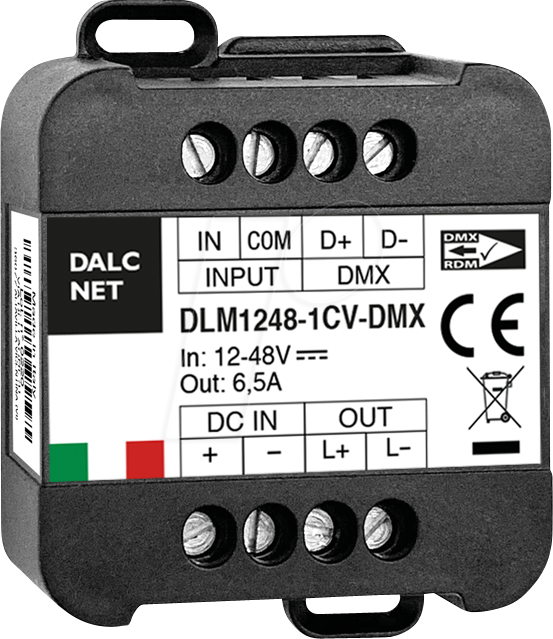 DLM1248-1CV-DMX - LED-Dimmer, PWM, 12 V - 48 V, 6,5 A CV, DMX/Push