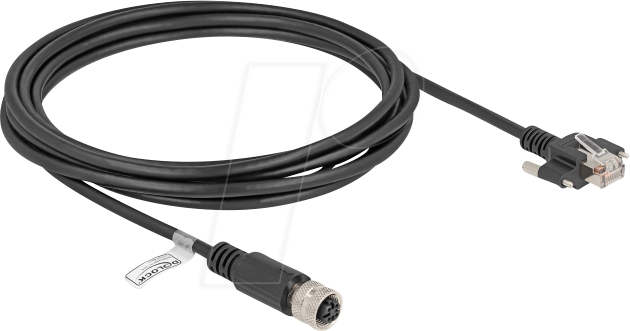 DELOCK 80450 - M12 Kabel D-kodiert 4 Pin Buchse zu RJ45 Stecker , 3 m
