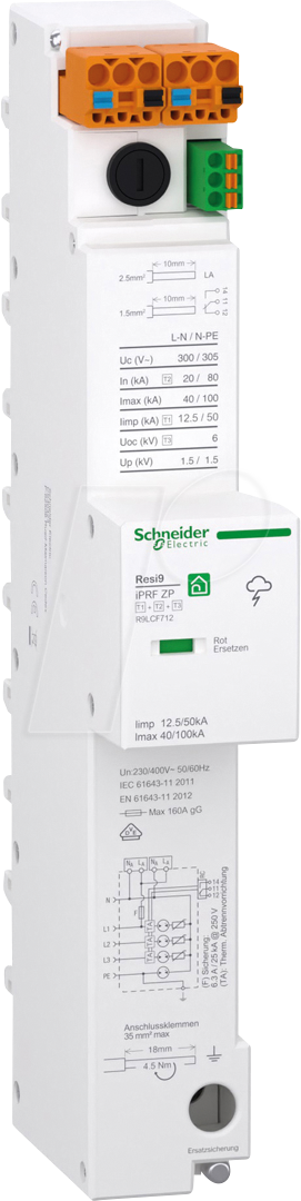 R9LCF712 - Kombiableiter 12,5 kA, TNS, 3P+N, ZP, T1-3, Resi 9 iPRF