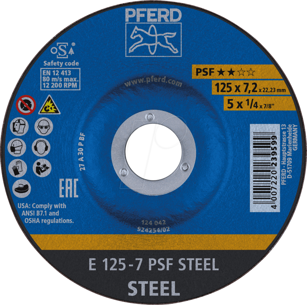 Thumbnail - PFERD 69298071 - Schruppscheibe E 125x7,2x22,23 mm Universallinie PSF STEEL für S