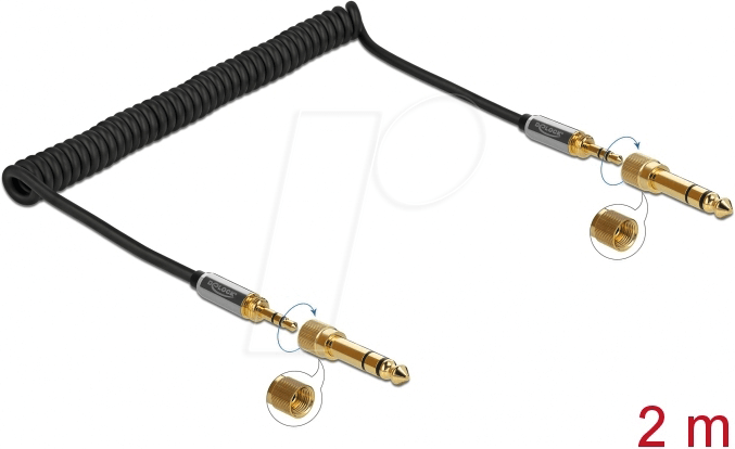 DELOCK 85837 - Klinke 3,5 mm Stecker/Stecker, 2x 6,35mm Adapter, Spiral, 2 m