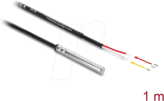 DELOCK 91406 - Temperaturfühler-Kabel, DS18B20, 2x offene Kabelenden, 1 m