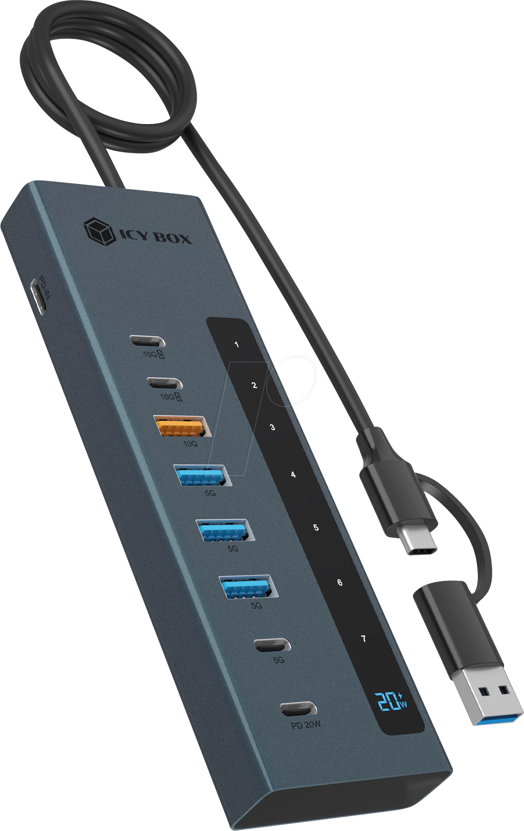 ICY HUB1743-CPD - USB 10 Gb/s Hub, 4x USB-A, 3x USB-C, 2x PD
