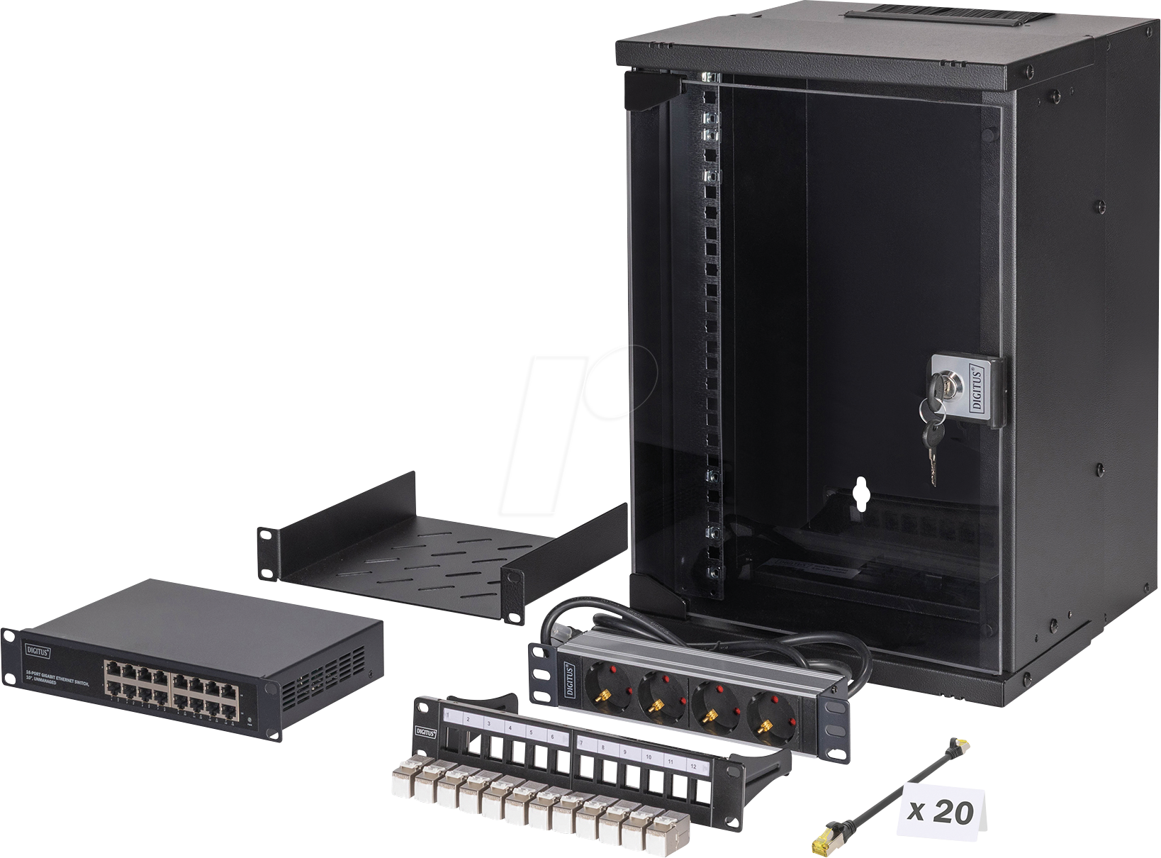 DIGI DN-49103SET - 10'' Wandgehäuse, 9HE, 300 mm Tiefe, schwarz, Set