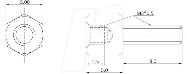 ECON D3X05A5MT - Abstandsbolzen Messing M3 5 mm Innen/Außen