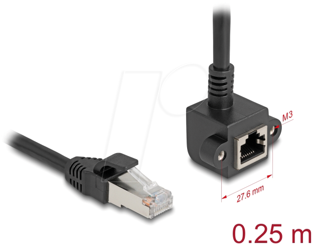 DELOCK 81040 - Patchkabelverlängerung, Cat.6, F/UTP, 0,25 m, schwarz