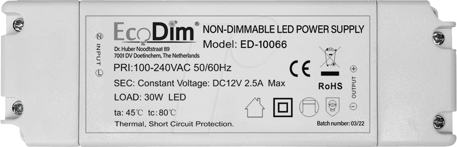 ECO-DIM 10066 - LED-Treiber, 12V DC, 0-30 W, nicht dimmbar