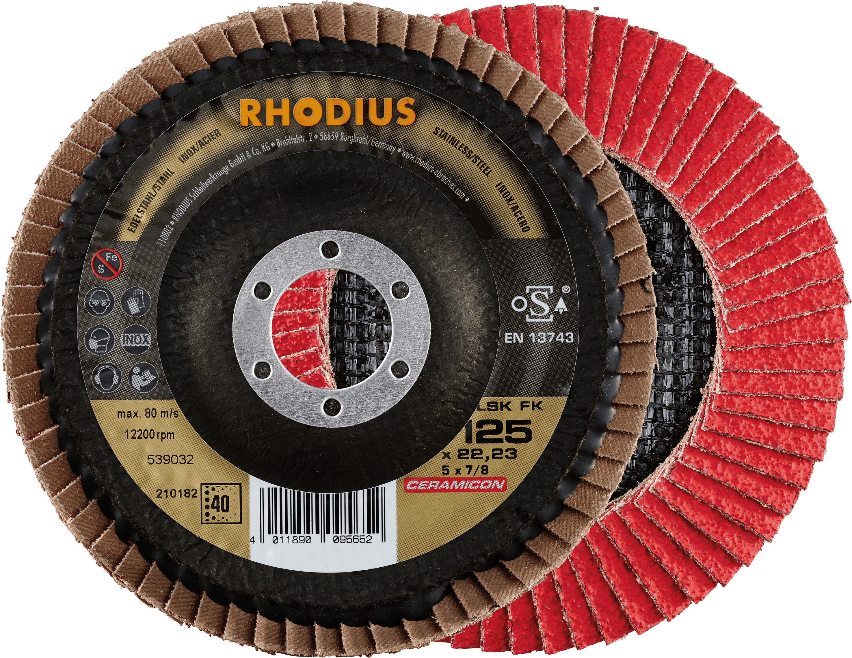 RHO 210182 - Lamellenschleifscheibe, Edelstahl, 125 mm, 40er Körnung