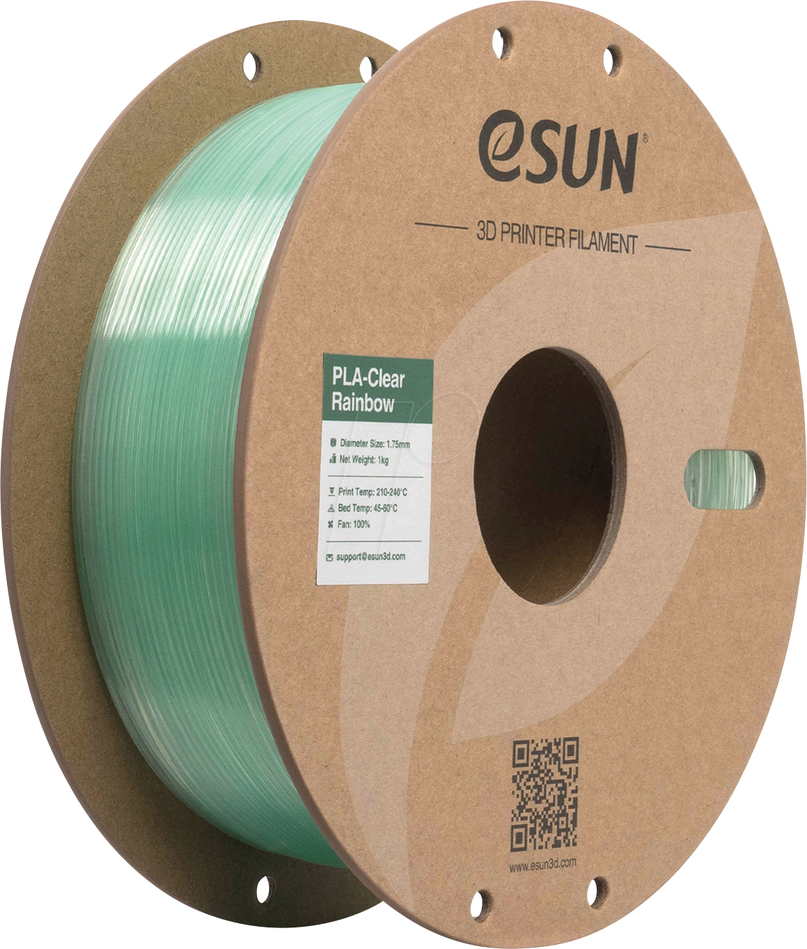 ESUN 72217843 - Filament, PLA-Clear, 1,75 mm, kristallcyan, 1 kg